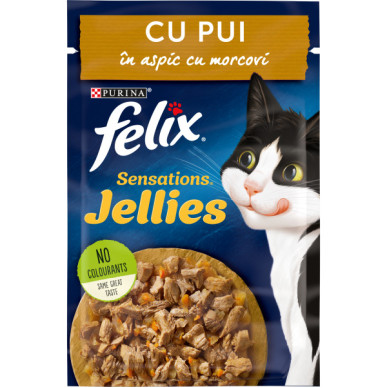 Felix Sensations – Hrană Umedă pentru Pisici cu Pui și Morcov în Aspic, 85 g